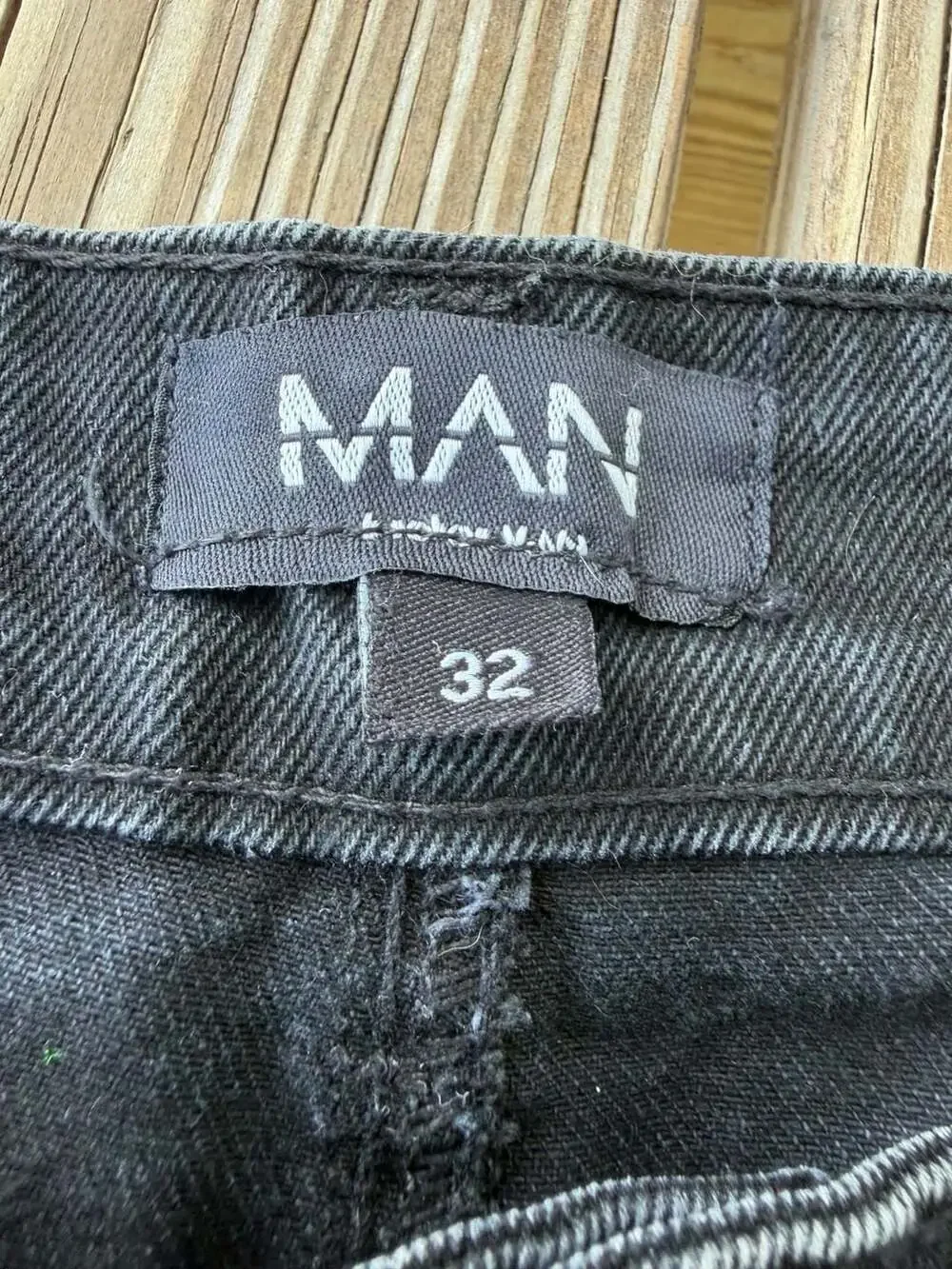 boohooMAN Denim Shorts Size 32 Black Strap Cargo Jorts